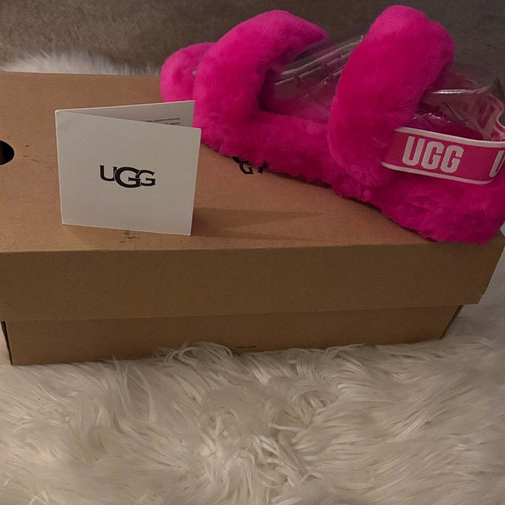 UGG Vibrant Pink Fluffy Slides